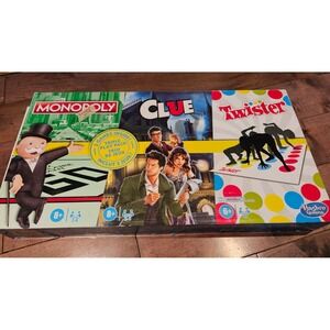 Hasbro Gaming 3 Classic Games in One Box Monopoly Clue Twister Triple Play‎